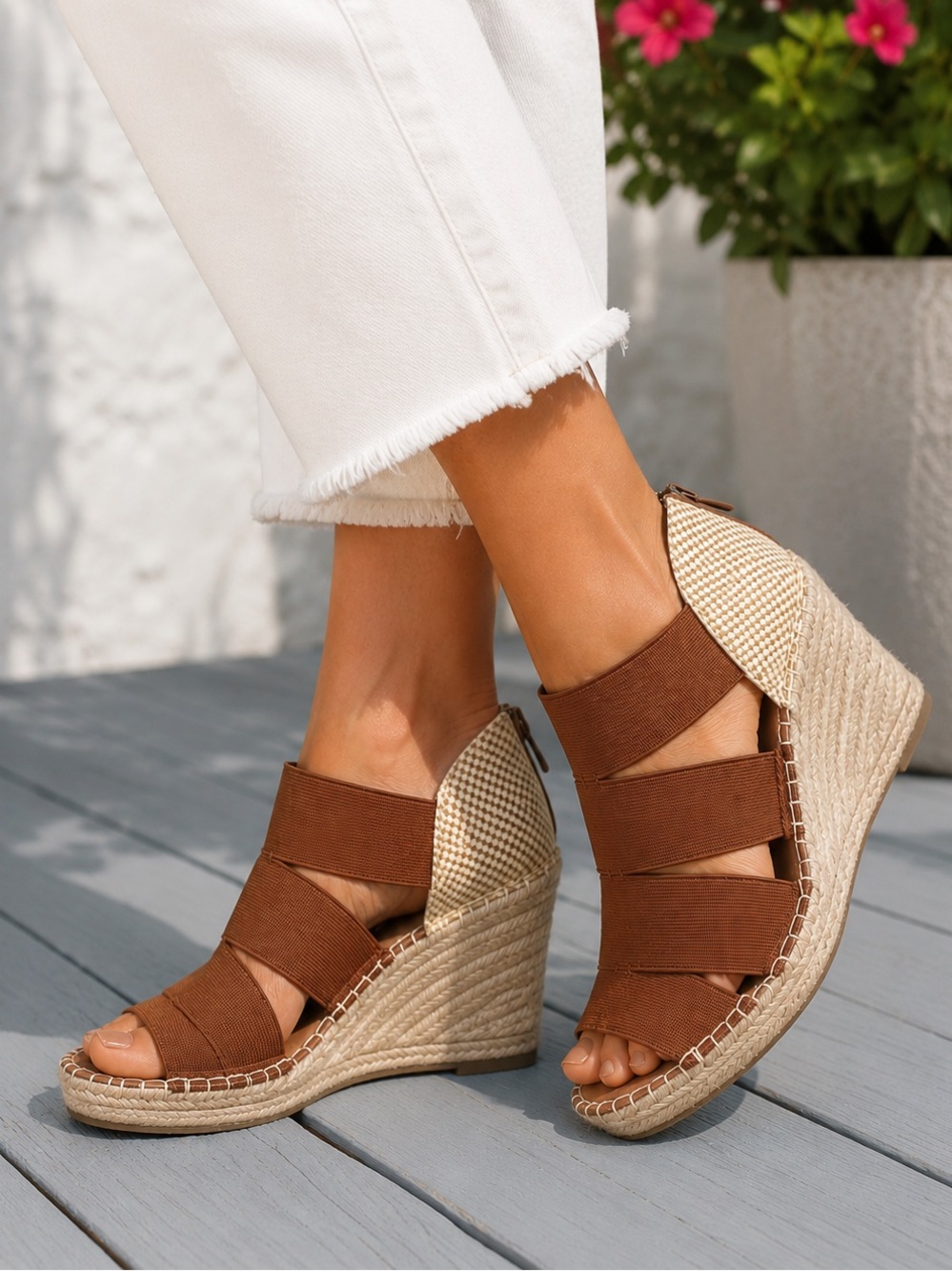 Gentle Souls Charli Four Elastic Strap Wedge Sandals Cognac Size 7 NIB